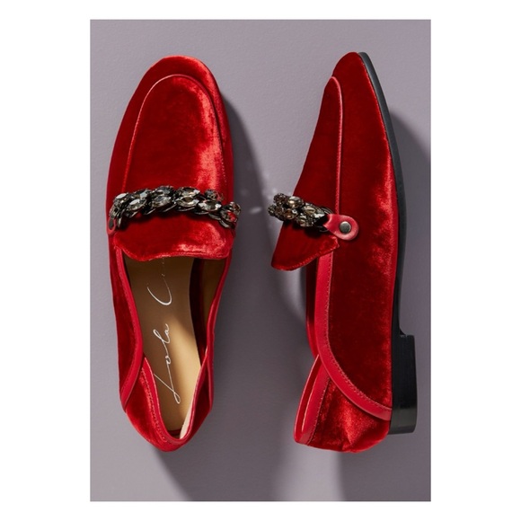NWOT Anthropologie Lola Cruz Velvet Loafer In Red  Size EU37/US 6.5 - Picture 1 of 13